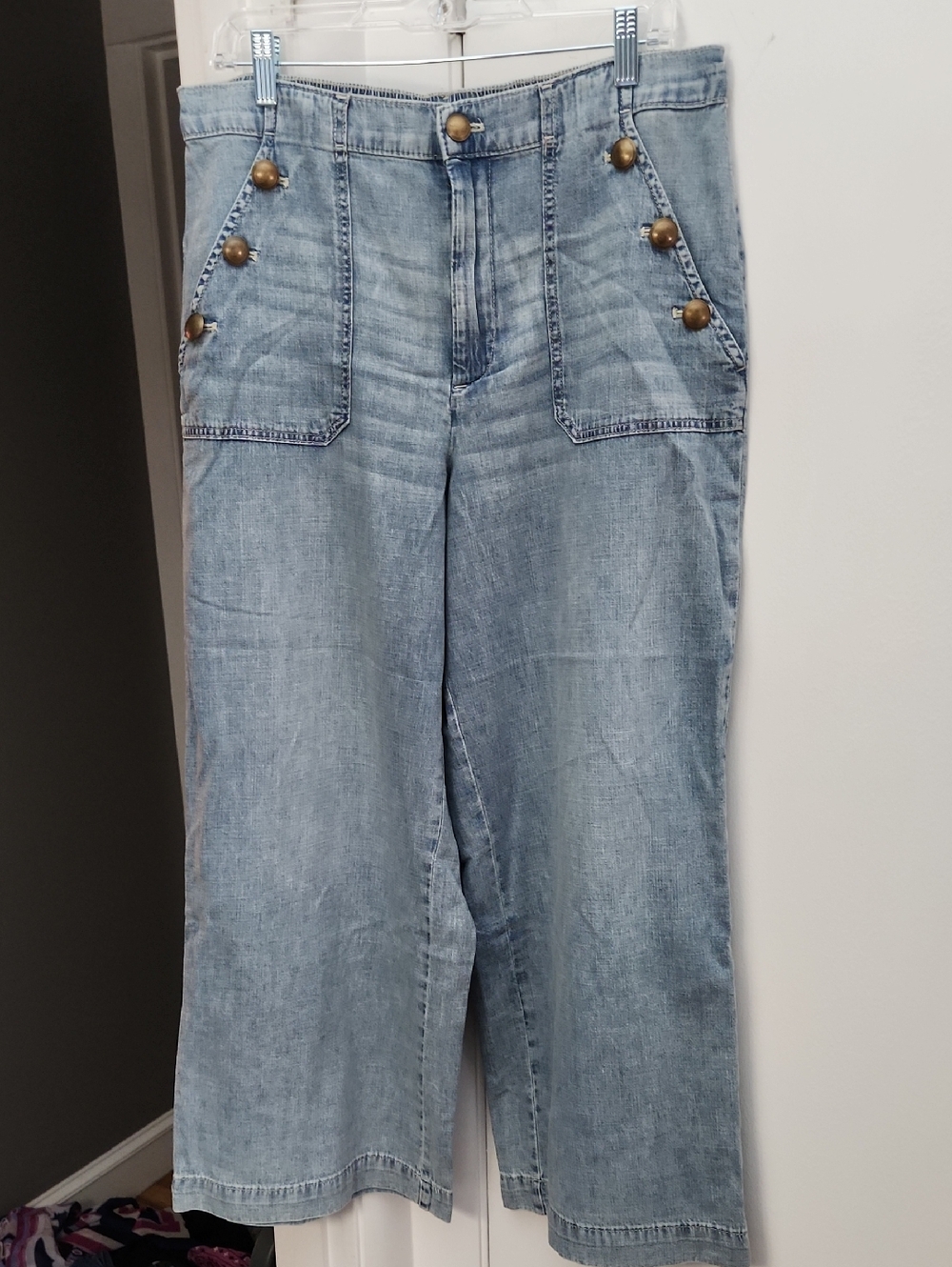 Nautica Light Wash Wide-Leg Sailor Jeans with Brass Button Accents